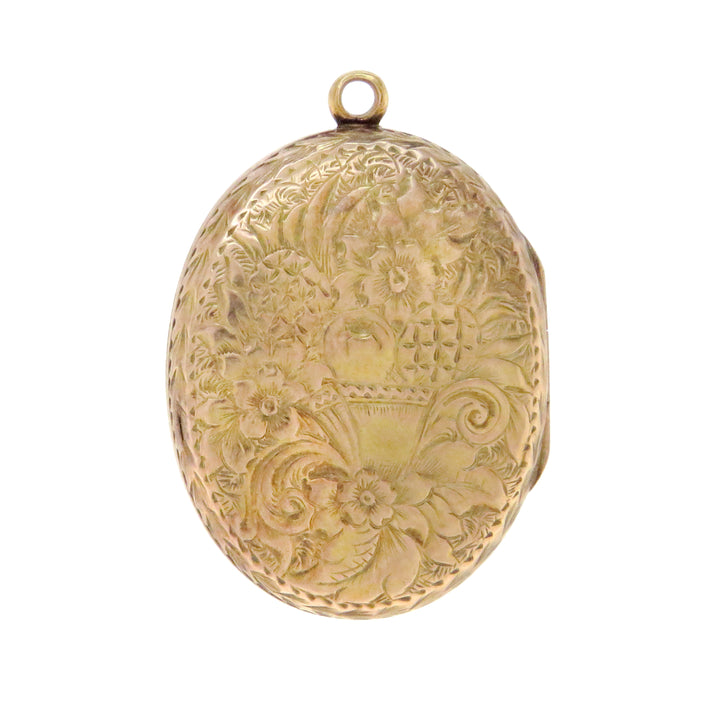 15k Intaglio Star Locket with Pearl and Pineapple Engraving Circa 1870