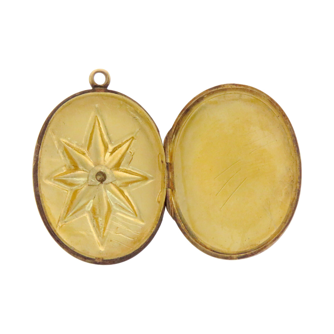 15k Intaglio Star Locket with Pearl and Pineapple Engraving Circa 1870