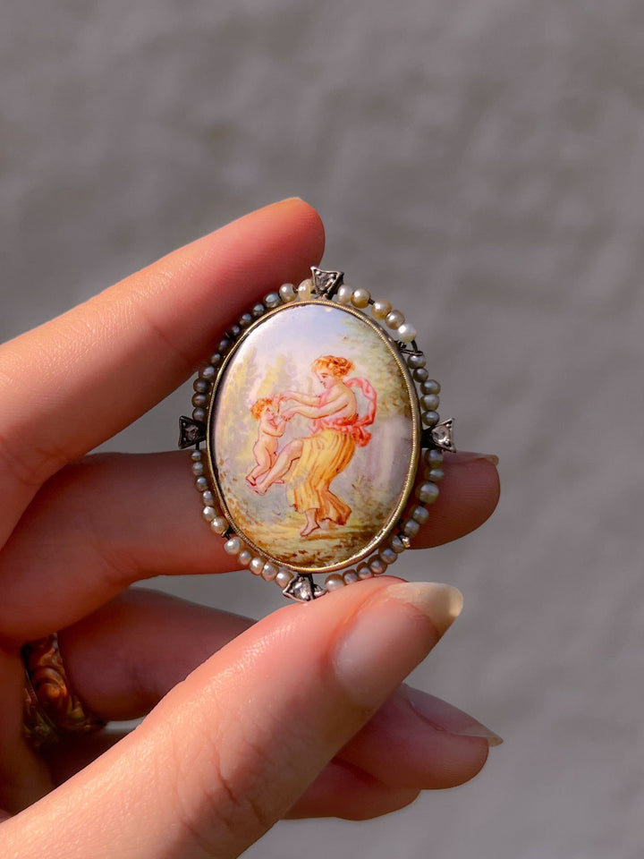 Stunning 19th C Brooch of Venus Dancing with Cupid