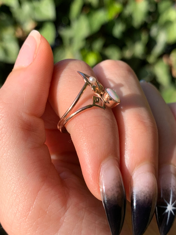 14ct Pink Gold Opal and Pearl Edwardian Conversion Ring