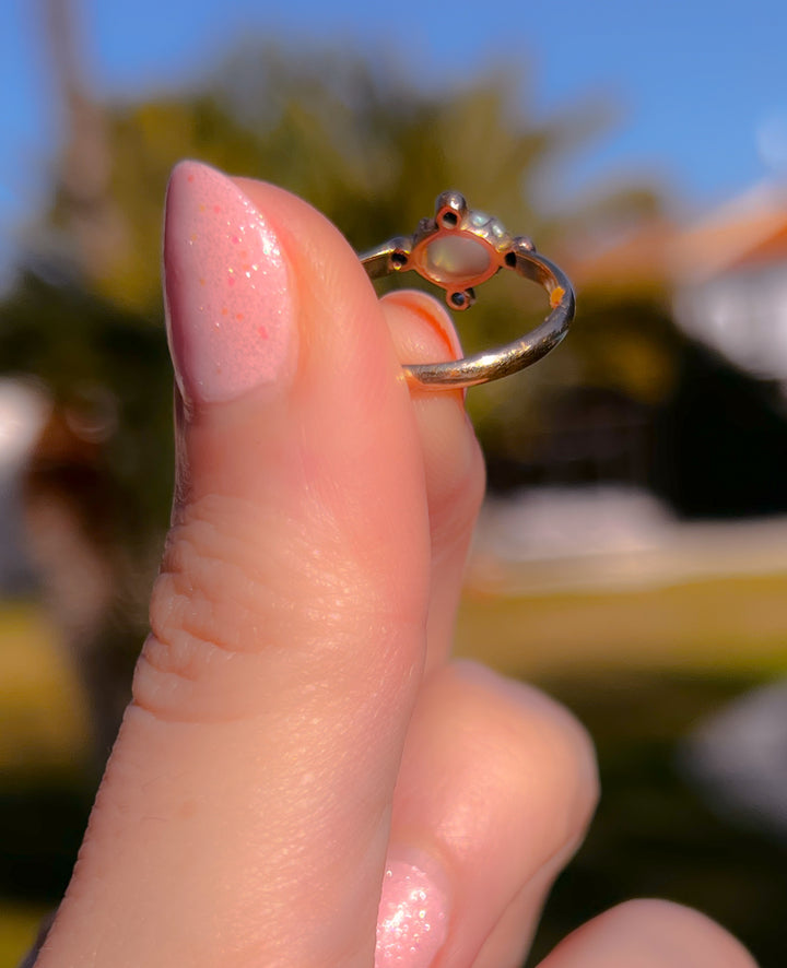 Victorian Opal and Diamond Compass Ring in 14K