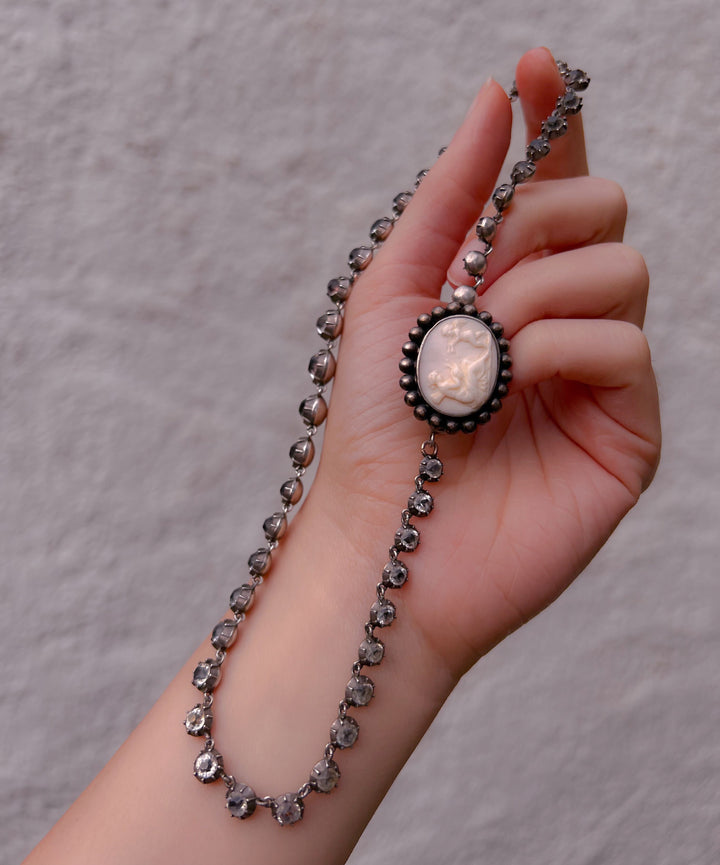 Sterling Set Psyche With Drum and Cupid White Coral Cameo