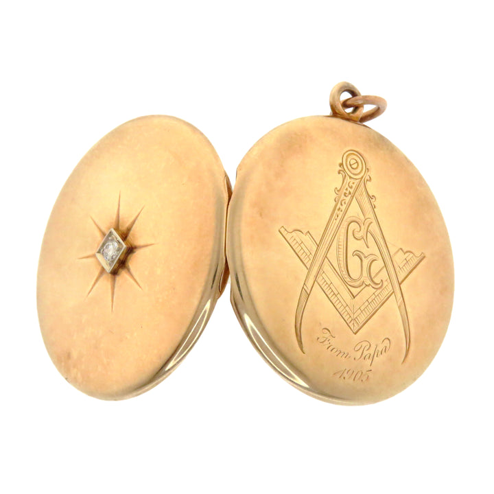 14k Diamond Star "G" Locket Engraved 'From Papa' w/ Star Soap Bar