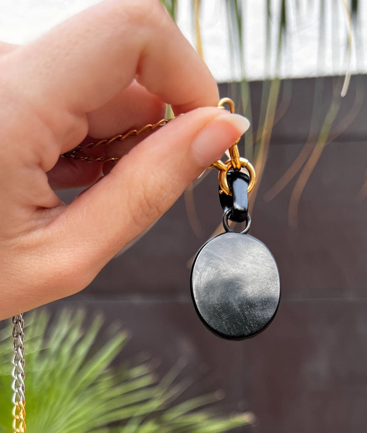Extremely Rare Whitby Jet Pendant with Enamel Daffodil Plaque