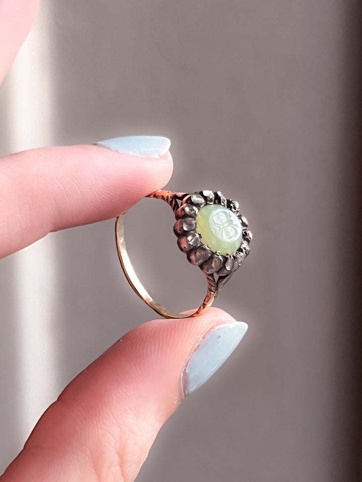 Stunning Late 19th Century Dutch Green Agate Intaglio Ring