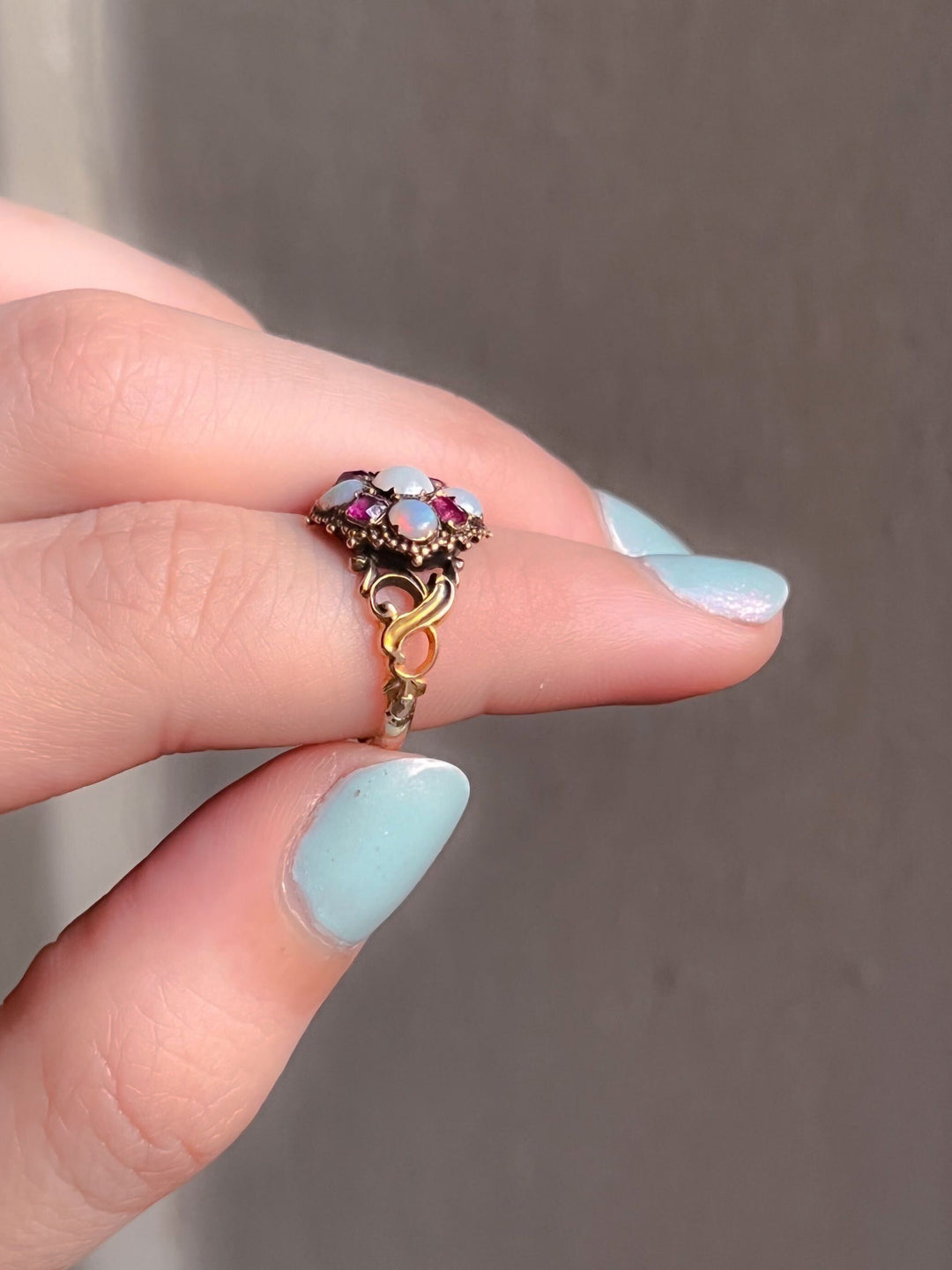 Gorgeous, Hallmarked 15k Opal + Ruby Cruciform Ring