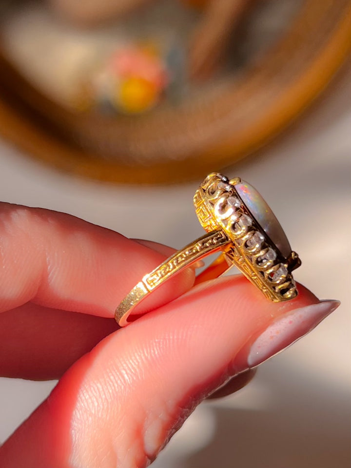 An Outstanding 1960’s Victorian Revival Opal and Diamond Ring