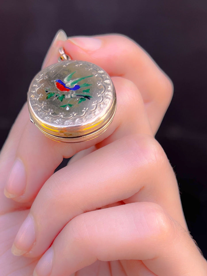 9k Back + Front Robin Locket Circa 1870