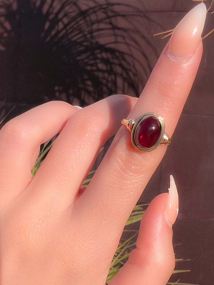 14k American Garnet Cabochon Solitaire