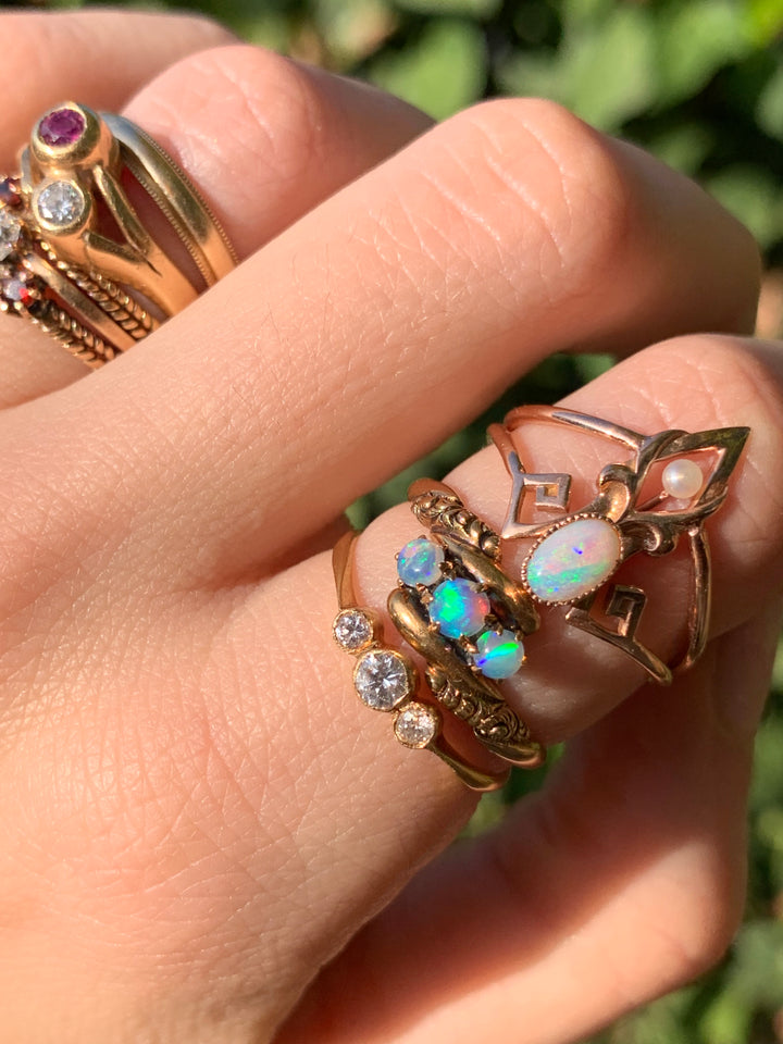 14ct Pink Gold Opal and Pearl Edwardian Conversion Ring