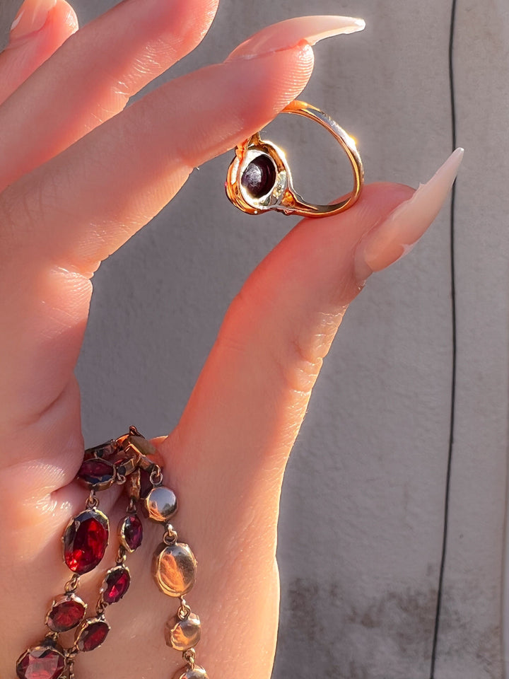 14k American Garnet Cabochon Solitaire