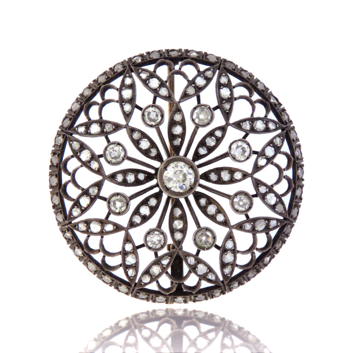 18K Pink Gold & Sterling Diamond Brooch