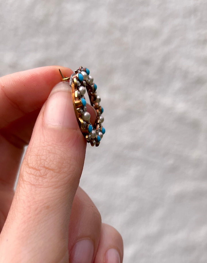 Victorian Turquoise and Pearl Floral Wreath