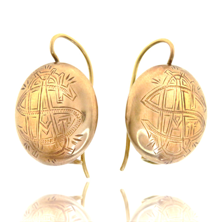 Victorian 14k Button Earrings Initialed GAS