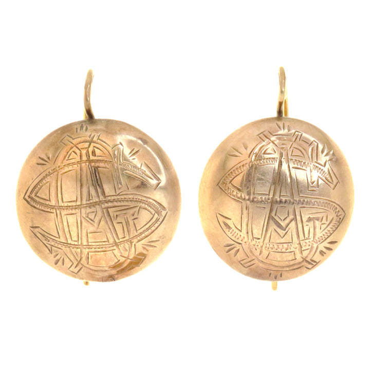 Victorian 14k Button Earrings Initialed GAS
