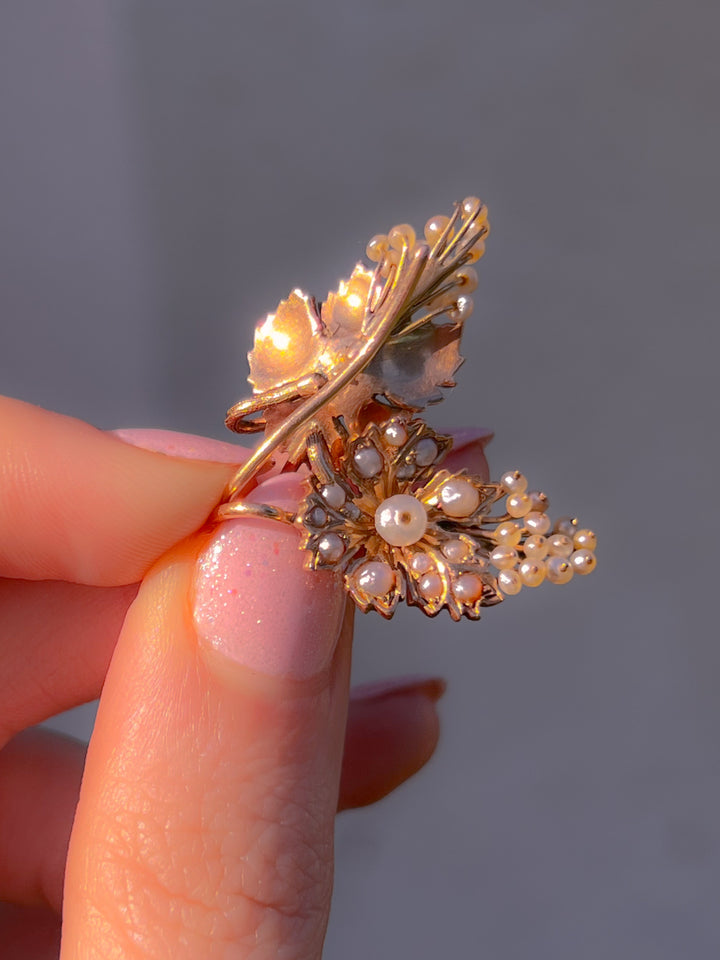 Wonderful Mid 19th C European Pearl and Vine Earrings