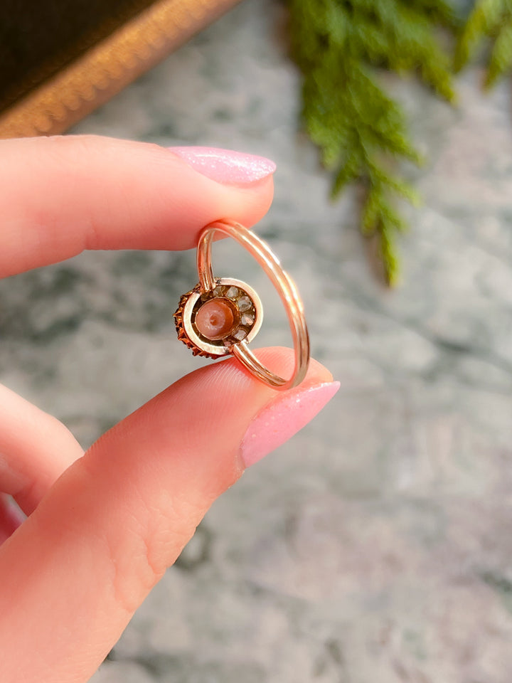 Pink Coral and Diamond Cluster Ring in 14ct