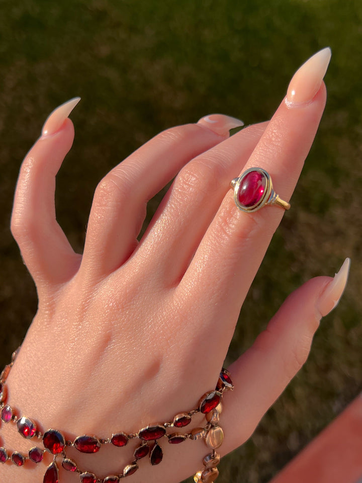 14k American Garnet Cabochon Solitaire