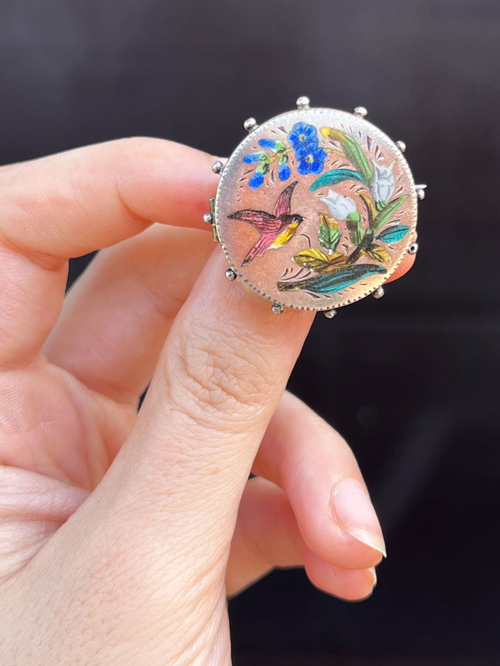 Exceptional Sterling Brooch Featuring Yellow Breasted Bunting with Flowers