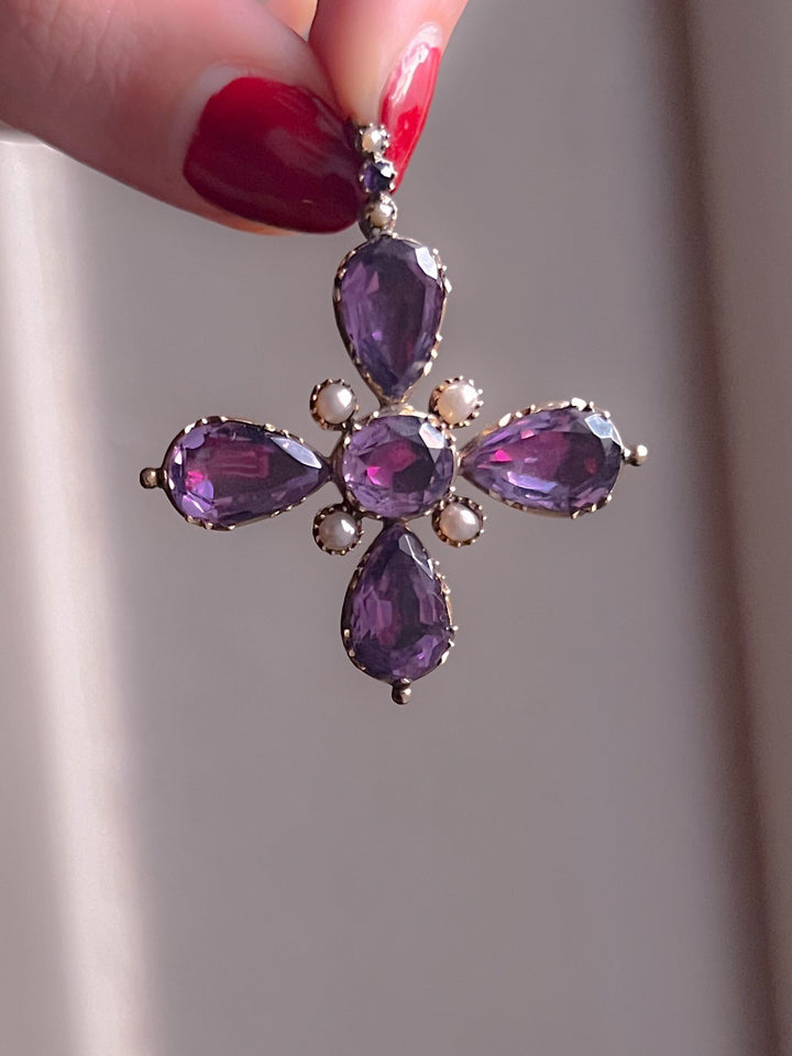 Regency Foiled Amethyst Cross in 15k Circa 1820