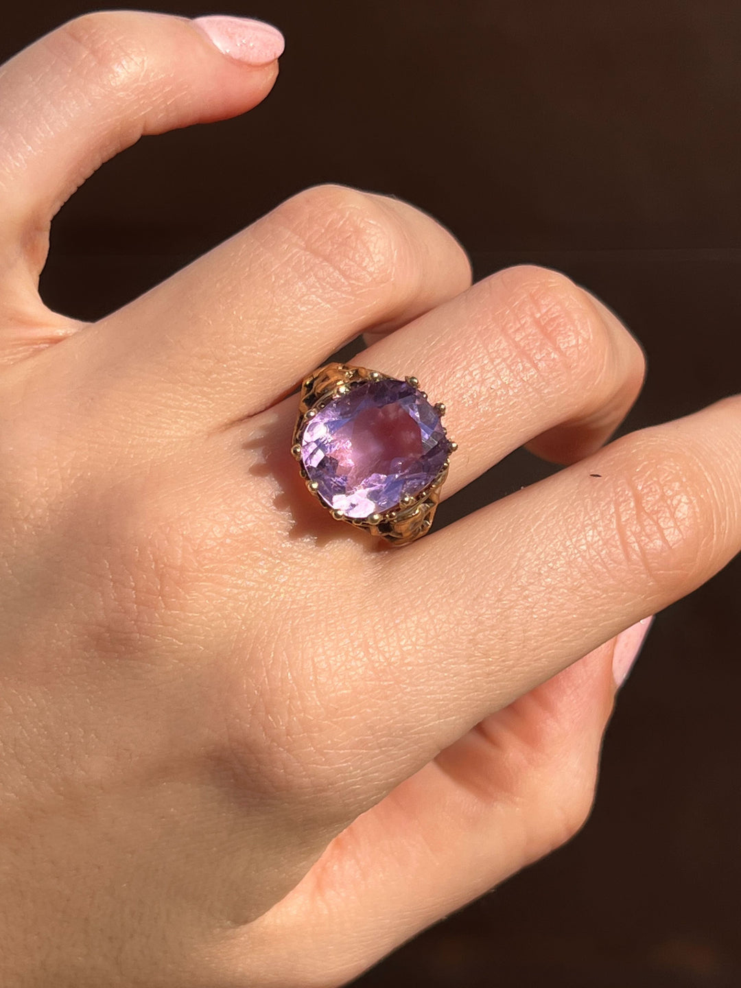 Cushion Cut Amethyst Solitaire Ring in 14ct