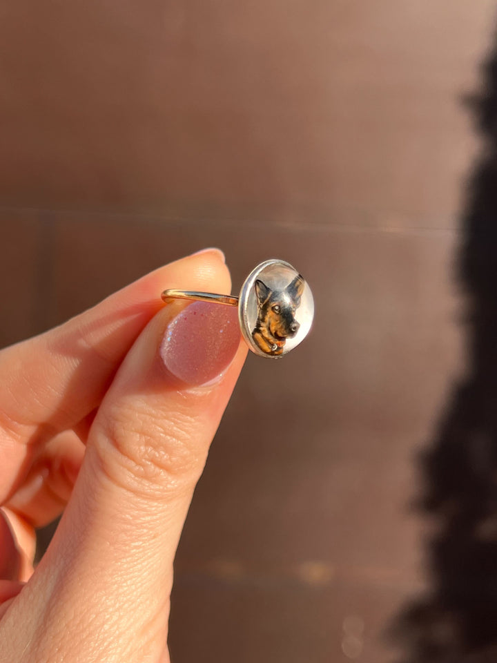 14k German Shepherd Cufflink Conversion Ring