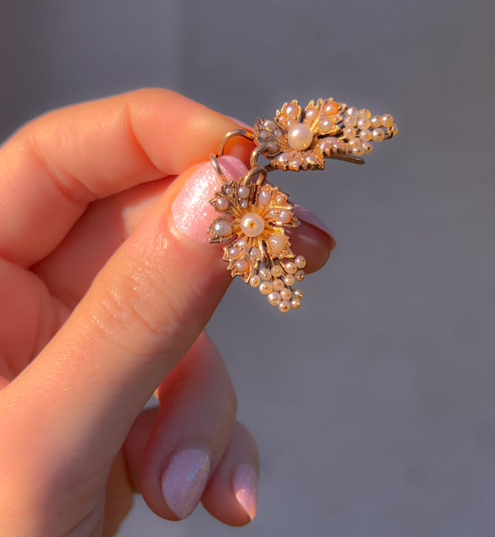 Wonderful Mid 19th C European Pearl and Vine Earrings