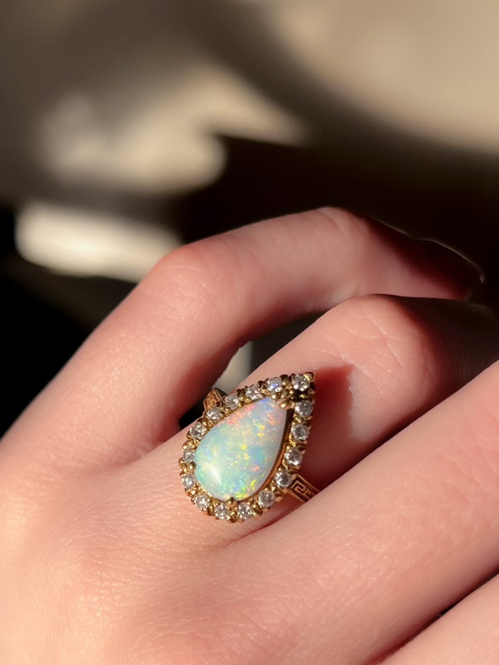 An Outstanding 1960’s Victorian Revival Opal and Diamond Ring