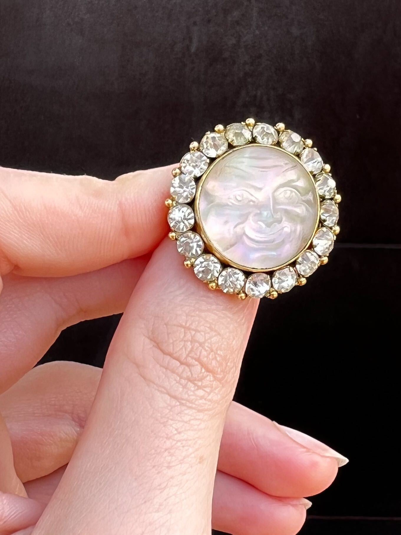Superb Luminescent “Man in the Moon” Brooch