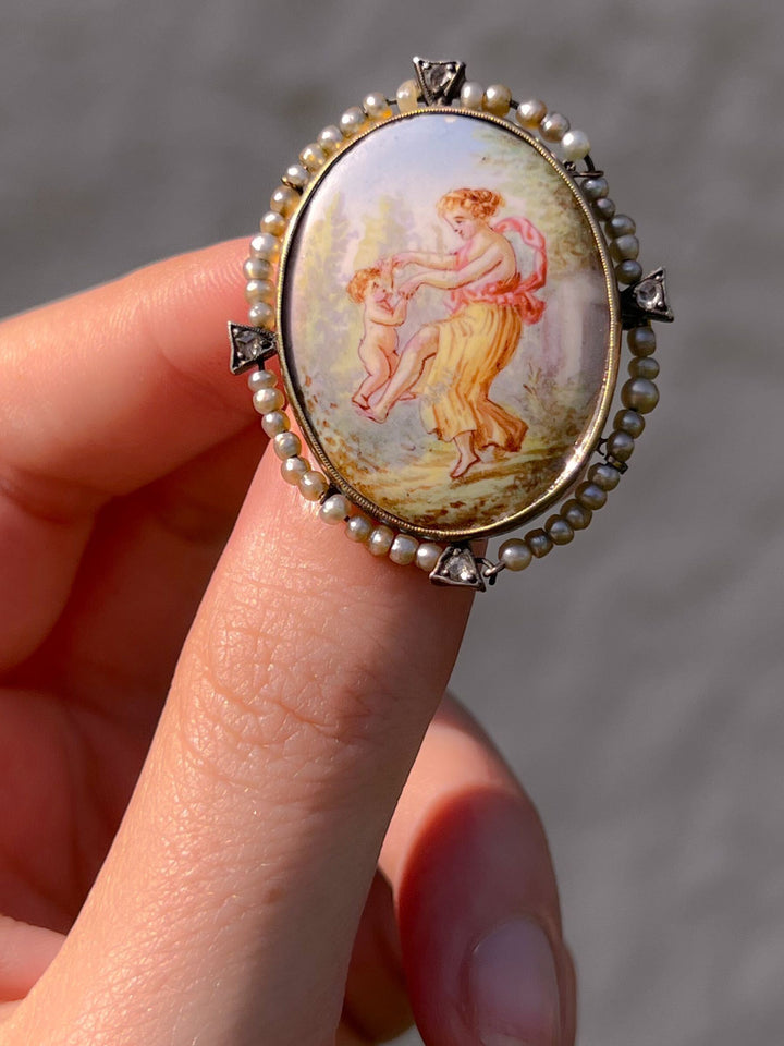 Stunning 19th C Brooch of Venus Dancing with Cupid