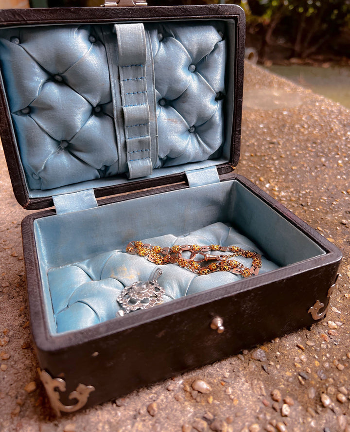 Blue Silk and Black Leather Napoleon III Box