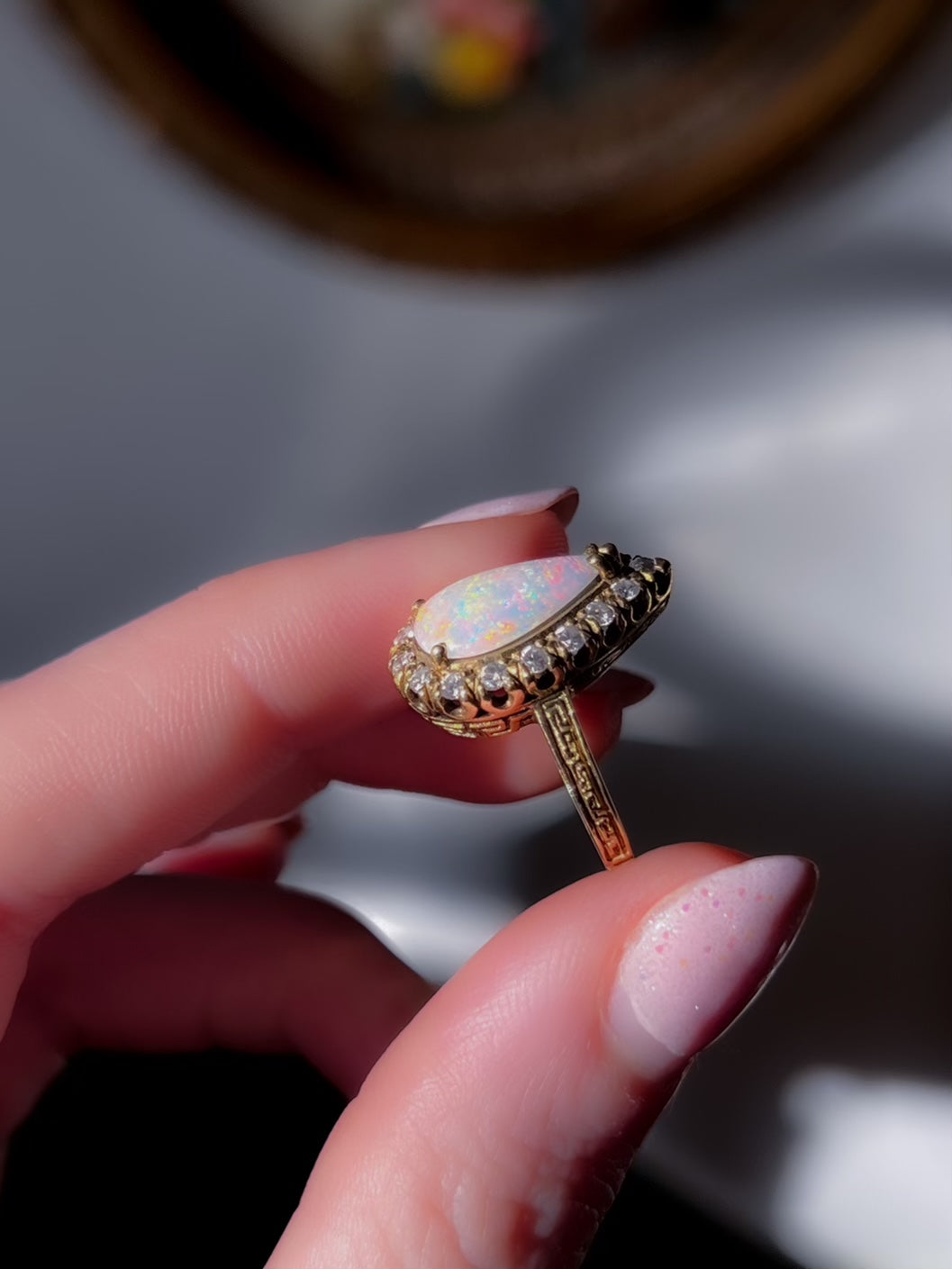 An Outstanding 1960’s Victorian Revival Opal and Diamond Ring