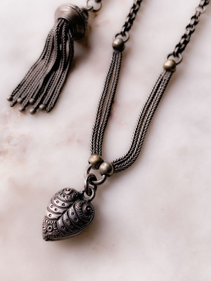 Coral and Pearl Horseshoe in 9k & Superb Victorian Sterling Heart Albertina Chain