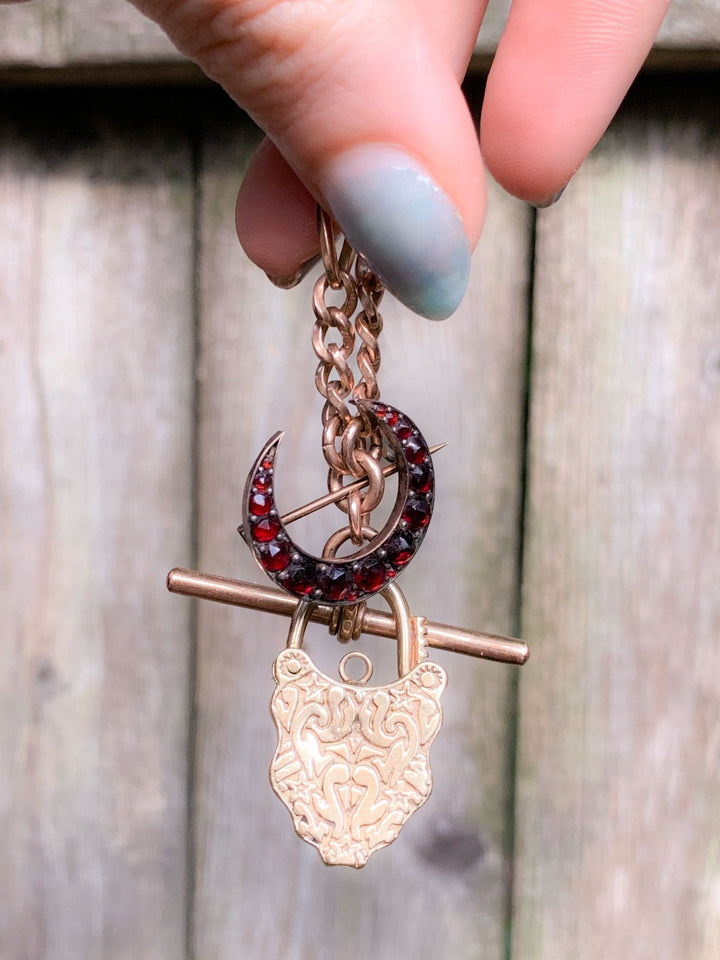15k and Sterling Padlock with Garnet Cabochon