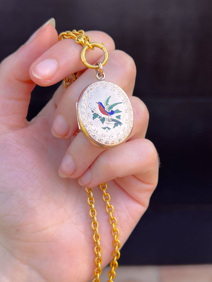 9k Back + Front Robin Locket Circa 1870