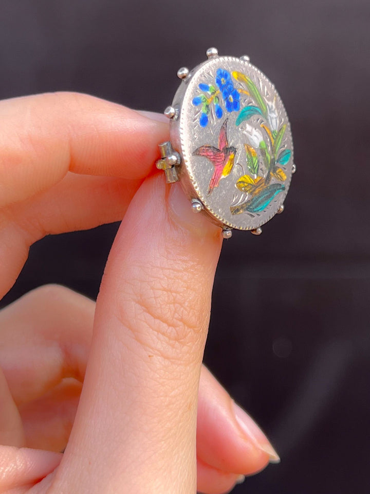 Exceptional Sterling Brooch Featuring Yellow Breasted Bunting with Flowers