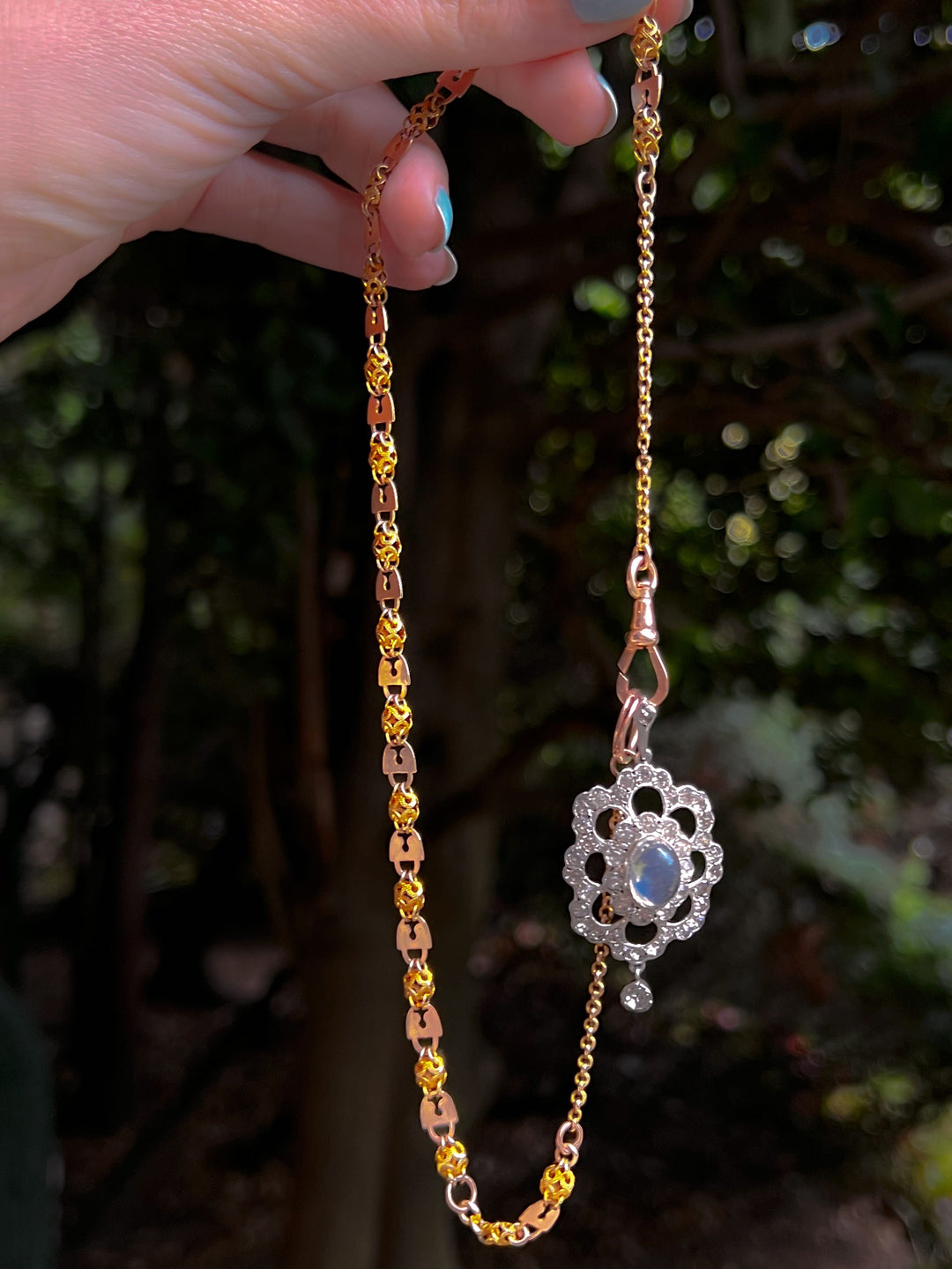 Beautiful Edwardian Paste + Moonstone Lavaliere Pendant