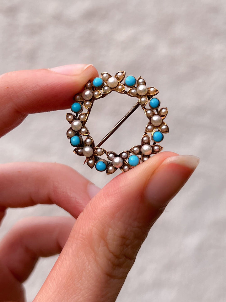 Victorian Turquoise and Pearl Floral Wreath