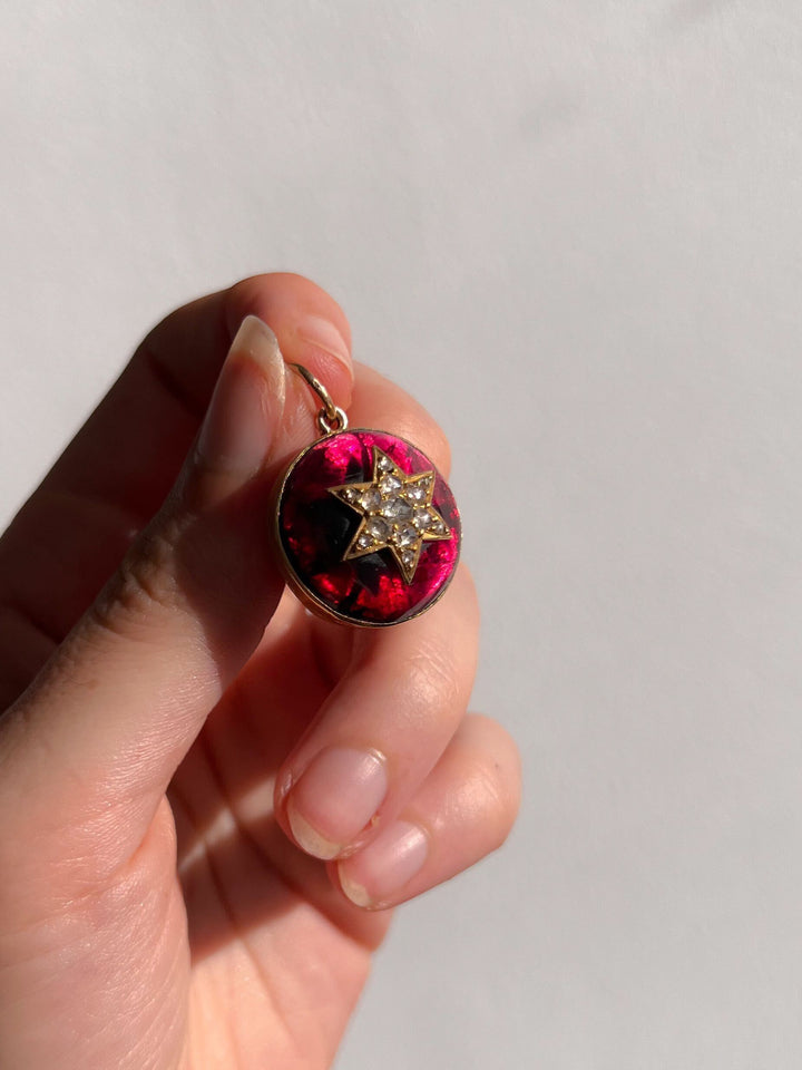 Phenomenal 9k Foiled Victorian Garnet and Diamond Pendant