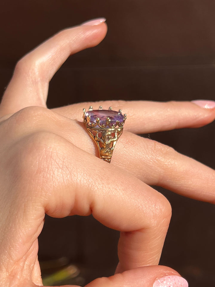 Cushion Cut Amethyst Solitaire Ring in 14ct