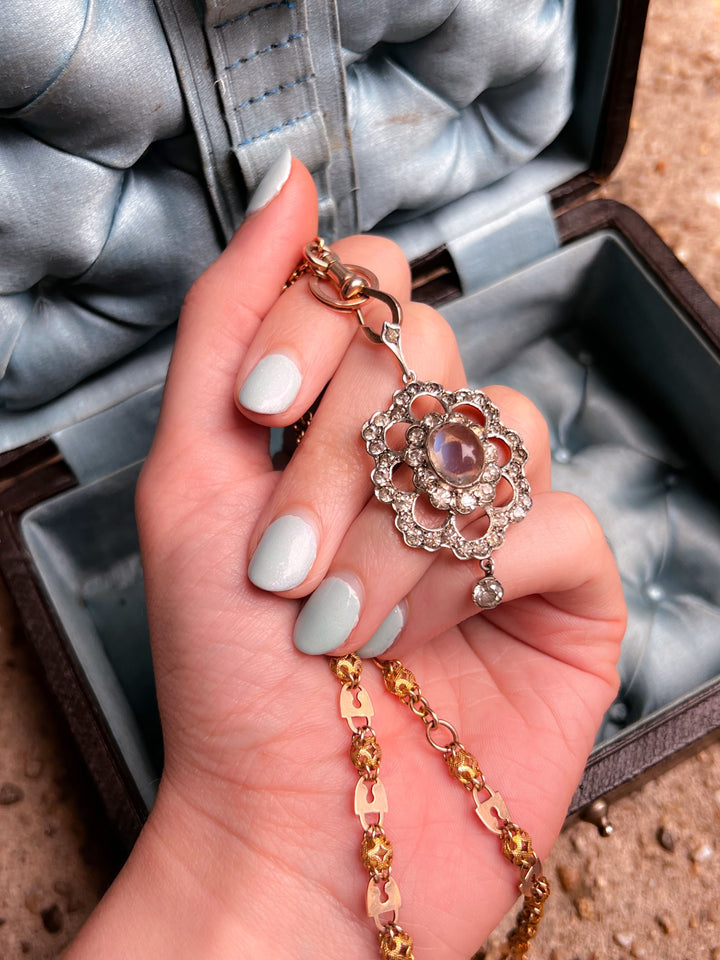 Beautiful Edwardian Paste + Moonstone Lavaliere Pendant