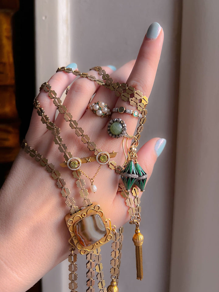 Outrageous Victorian 14k Archaeological Revival Agate Book Chain