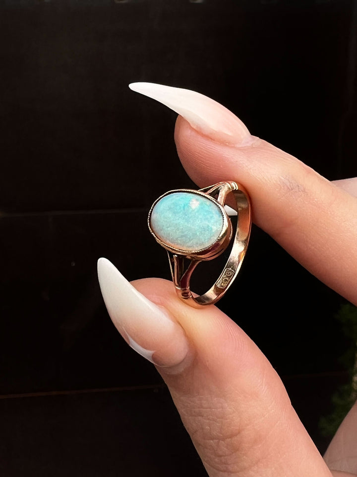 Edwardian Pink Gold Opal Solitaire
