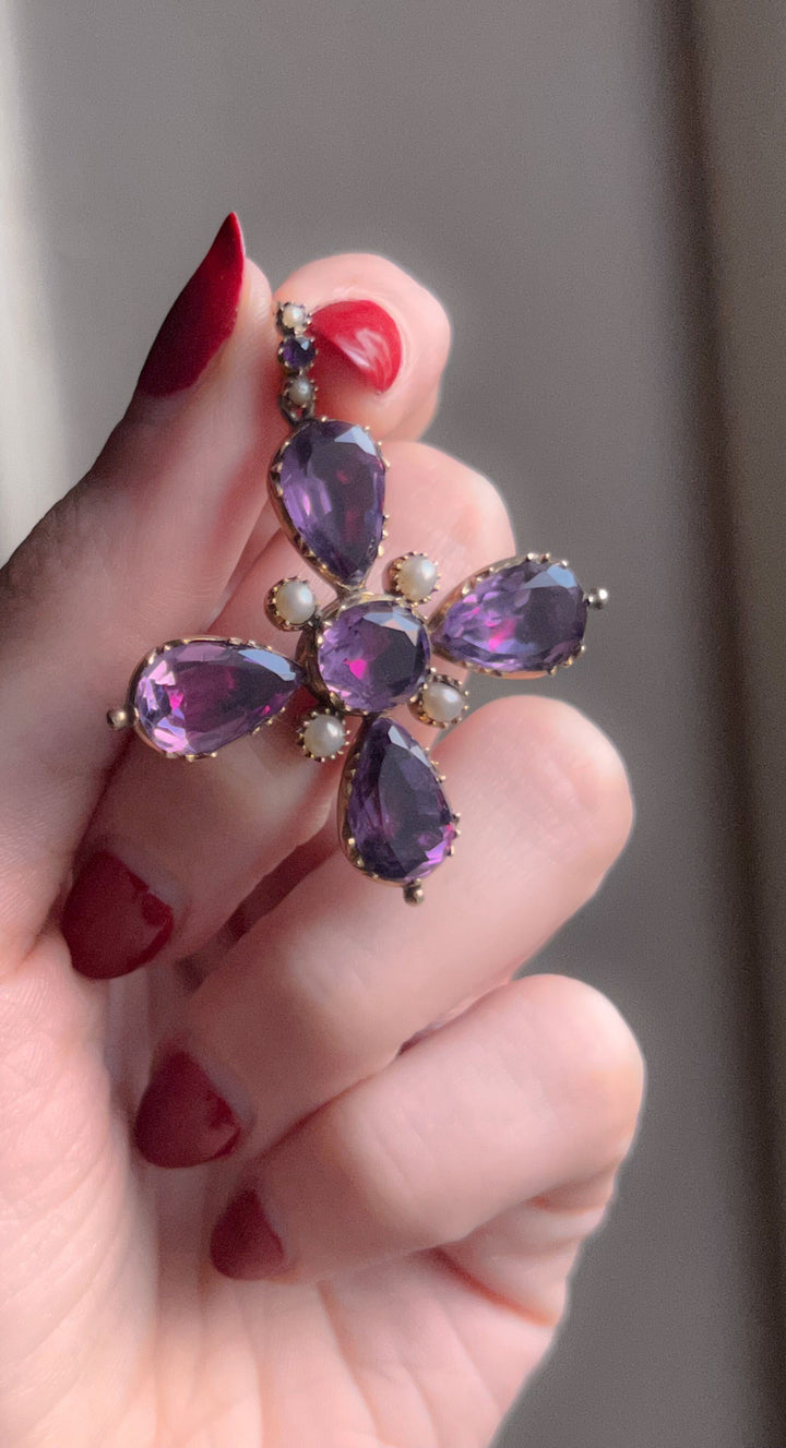 Regency Foiled Amethyst Cross in 15k Circa 1820