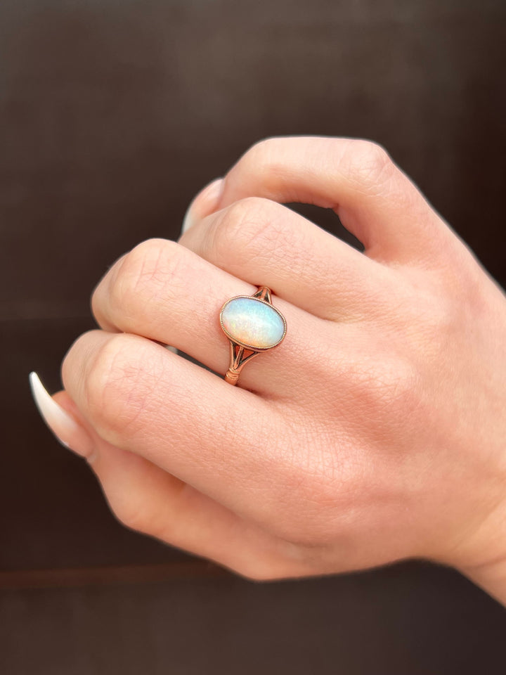 Edwardian Pink Gold Opal Solitaire