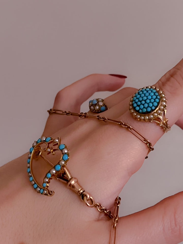 Victorian 18ct Turquoise and Pearl ‘Caviar Tin’ Ring