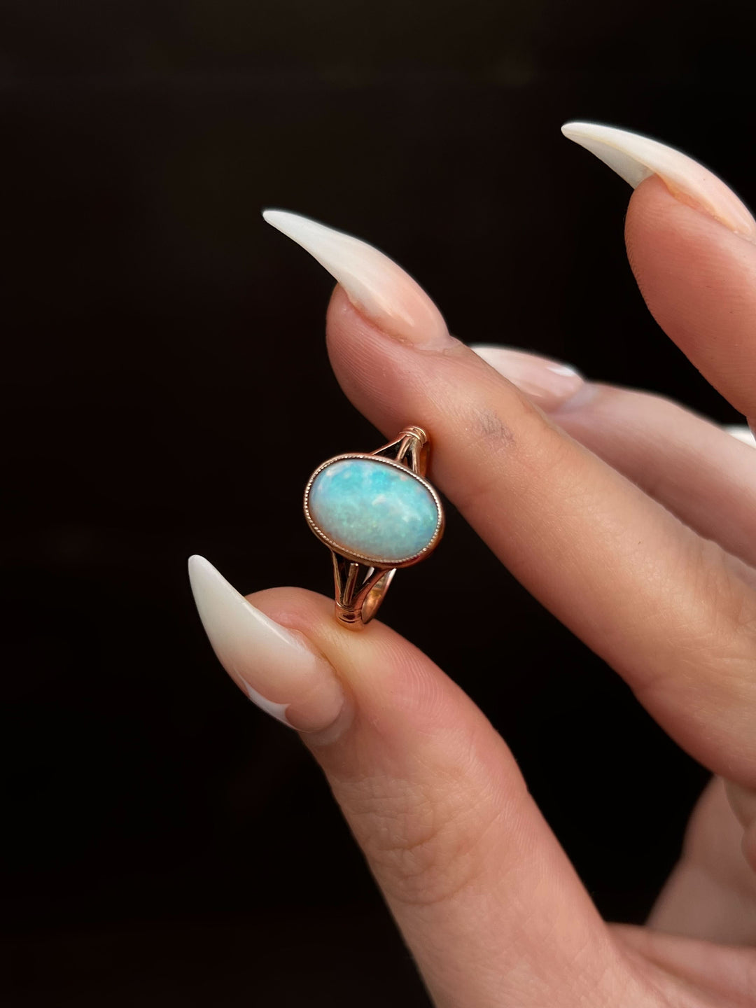 Edwardian Pink Gold Opal Solitaire