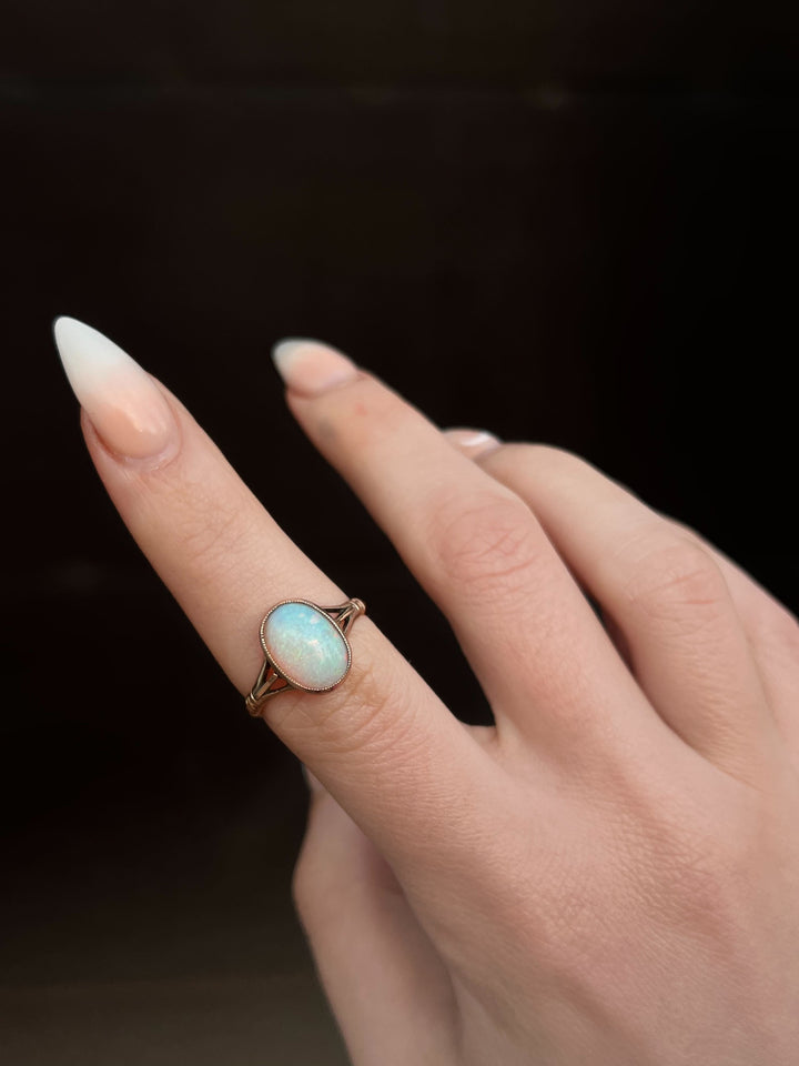 Edwardian Pink Gold Opal Solitaire