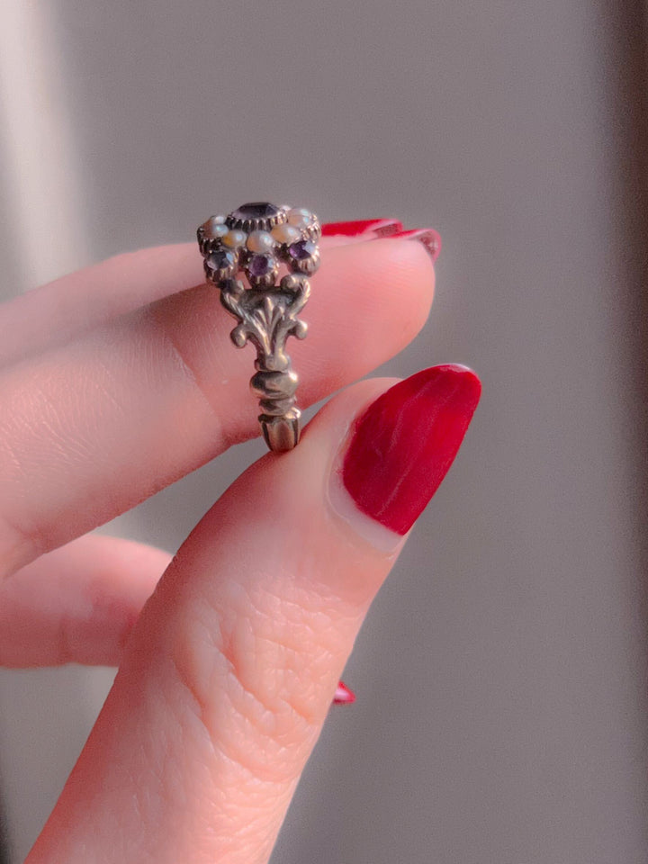 Wonderful Pink Gold Georgian Amethyst Flower Ring