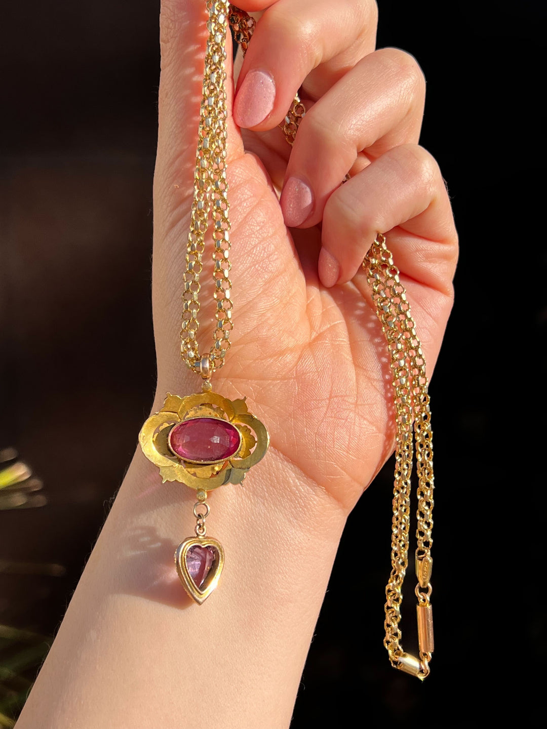 JUST PENDANT Pink Paste, Amethyst, Diamond and Pearl Lavaliere Necklace